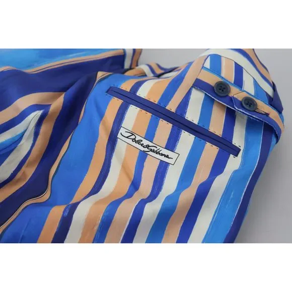 Dolce & Gabbana Blue Striped Silk Cotton Slim Trousers Pants